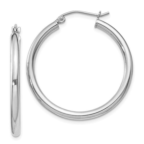 2.5mm, Sterling Silver, Classic Round Hoop Earrings - 30mm (1 1/8 In.) - Picture 1 of 5